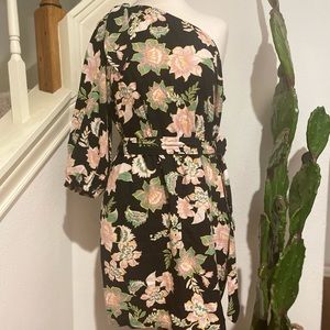 🌸 WHO WHAT WEAR | Batik | Linen Blend | Floral One Shoulder Dress |  XL